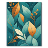 Teal Leaves with Orange Accents Abstract Rug