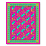 Hot Pink Om Swirl Area Rug with Teal Gold Border