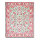 Teal Field Pink Floral Persian Area Rug