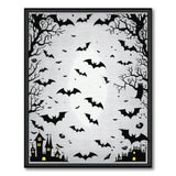 Halloween Bats Silhouette Black White Area Rug
