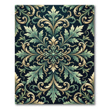Ornate Teal Gold Baroque Leaf Rug