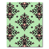 Mint Green Damask Pink Floral Area Rug