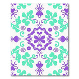 Teal Purple Floral Leaf Swirl Area Rug