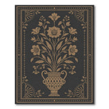 Gold Floral Vase Black Area Rug