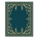 Ornate Gold Floral Teal Border Area Rug