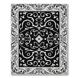 Ornate Black White Floral Scroll Area Rug