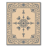 Ornate Beige Area Rug with Blue Floral Scrolls