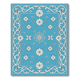 Teal Blue Floral Vintage Area Rug with White Motifs
