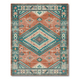 ODIKA Washable Southwestern Geometric Area Rug - Rust & Teal, Low Pile, Non-Slip, Pet Friendly