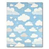 Whimsical Clouds Stars Blue Kids Rug