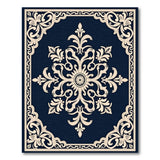 Elegant Navy Ornate Floral Medallion Rug
