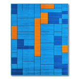 Teal Blue Orange Geometric Block Area Rug