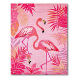 Coastal Beach Vibrant Pink Flamingo Palm Leaf Area Rug