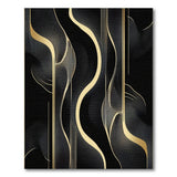 Black Gold Fluid Wave Abstract Area Rug