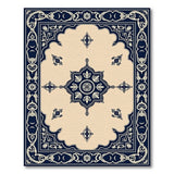 Navy Blue Persian Medallion Area Rug on Beige