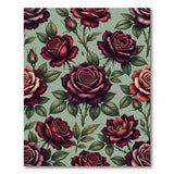 Vintage Red Rose Floral Pattern Area Rug
