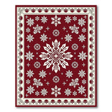 Red Snowflake Area Rug with Ornate Border