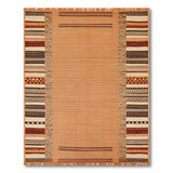Tan Flatweave Area Rug with Multi-Color Striped Borders Fringes