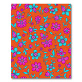 Vibrant Pink Teal Flowers on Orange Area Rug