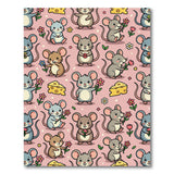 Cute Cartoon Mice with Flowers Cheese Pink Rug
