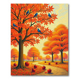 Vibrant Orange Autumn Maple Grove with Apples Birds Rug