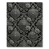 Ornate Black Rose Damask Area Rug