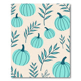 Teal Pumpkin and Leaf Pattern Area Rug
