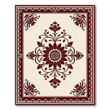 Elegant Maroon Floral Medallion on Beige Area Rug