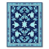 ODIKA Washable Coastal Sea Turtle Rug - Navy Blue Tropical Low Pile Non-Slip Area Rug