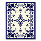 Navy Blue Ornate Damask Border Area Rug