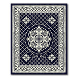 Navy Persian Trellis Area Rug with Floral Medallion