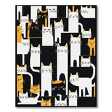 Whimsical Black White Cat Checkerboard Area Rug
