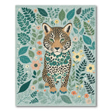 Whimsical Jaguar Cub Floral Jungle Area Rug