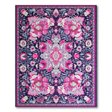 Navy Persian Floral Rug with Vibrant Pink Blooms