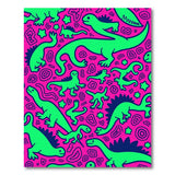 ODIKA Neon Dinosaur Washable Rug - Pink & Green Pop Art Low Pile Area Rug