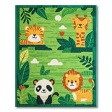Jungle Safari Kids Cartoon Area Rug with Lion Tiger Giraffe Panda