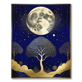 Moonlit Silver Trees Navy Boho Area Rug