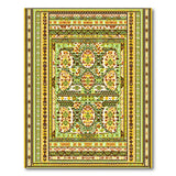 Vibrant Green Persian Medallion Area Rug with Gold Borders