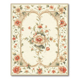 ODIKA Vintage Floral Washable Area Rug - Low Pile Non-Slip Traditional Cream & Coral Rug