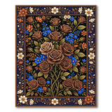 Bronze Rose and Blue Floral Persian Rug