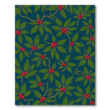Navy Holly Berry Leaves Area Rug