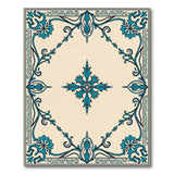 Teal Ornate Floral Border Cream Area Rug