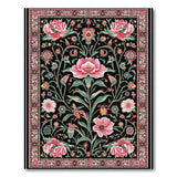Pink Peony Floral Persian Area Rug on Black