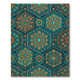 Teal Orange Geometric Hexagon Mandala Rug