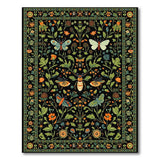 Vibrant Insect Floral Black Area Rug