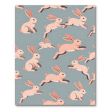 Playful Pink Rabbits on Teal Area Rug