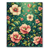 Vintage Pink Anemone Floral Green Area Rug