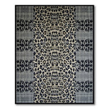 Grey Leopard Print Area Rug with Ikat Borders
