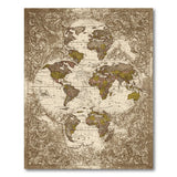 Vintage World Map Distressed Brown Area Rug