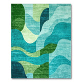 Blue and Teal Teal Green Abstract Wave Area Rug